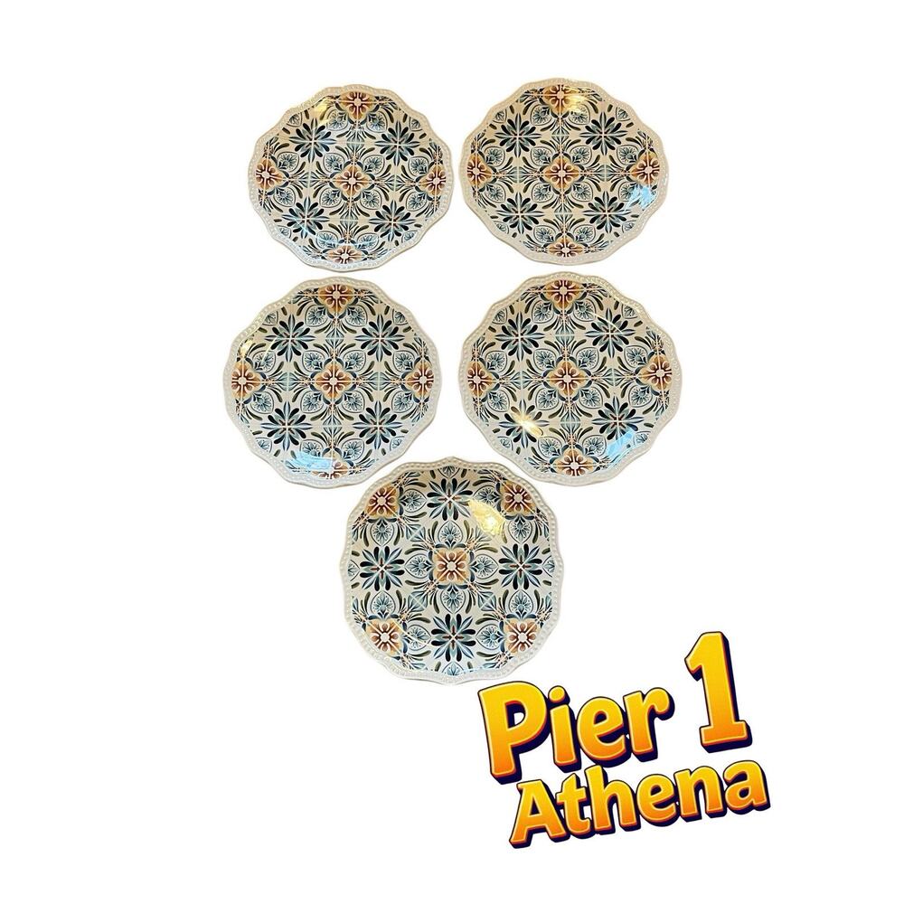 Athena Pier 1 Set Of 5 Salad Plates Blue White Mediterranean Style 8.75 inches